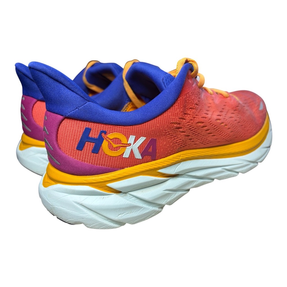 Hoka Clifton 8 Fiesta Blue Running Shoes Women 9.5 Orange Pink 1119394 Blockette